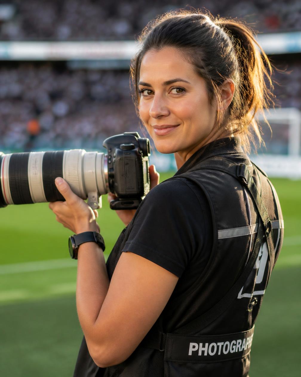 Sophie Emma Mckenna photographing pitchside with a telephoto lens